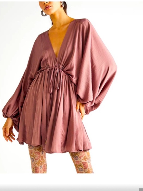 Free People Dresses & Skirts - Free People Mauve Pink Flowing V-Neck Drawstring Mini Dress